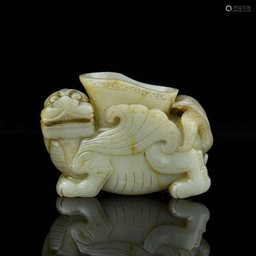 A Chinese Carved Jade Foo-Dog Shape Vase