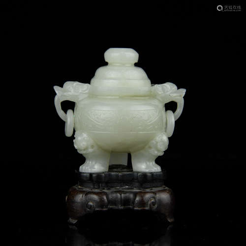 A Chinese Carved Jade Incense Burner