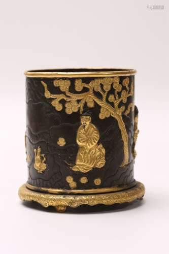 A Chinese Gilt Bronze Incense Drum