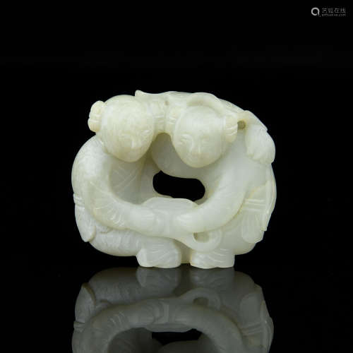 A Chinese Carved Jade Figure of Boys