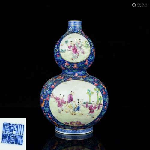 A Chinese Blue Glazed Porcelain Double Gourd Vase