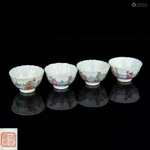 A Set of Four Famille-Rose Porcelain Cups