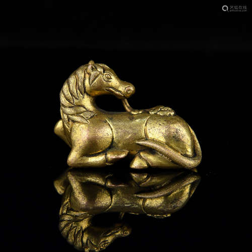 A Chinese Gilt Bronze Horse