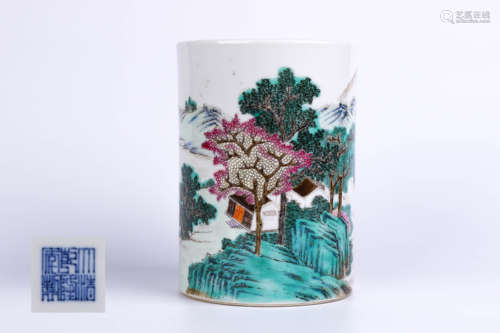 A Chinese Famille-Rose Porcelain Brush Pot