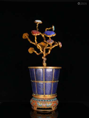 A Chinese Carved Lapiz Lazuli Planter Decoration