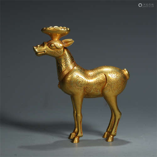 CHINESE PURE GOLD DEER WITH LINGCHI TABLE ITEM