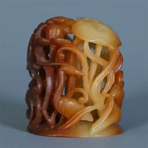 CHINESE JADE PIERCED CARVED BIRD AND LOTUS CENSER LIDDER FINAL