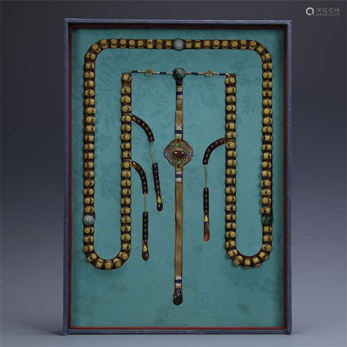 CHINESE GILT SILVER AGALWOOD BEAD CHAOZHU COURT NECKLACE