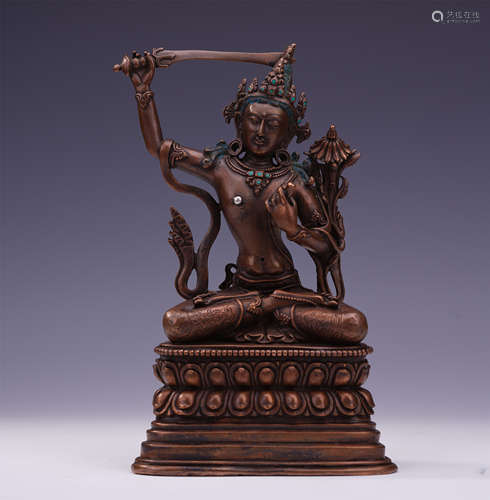 TIBETAN BRONZE SEATED BUDDHIST GUARDIAN