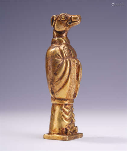 CHINESE GILT SILVER STANDING ANIMAL FIGURE