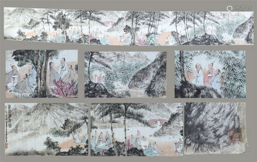 CHINESE HAND SCROLL PAINTING OF MEN IN MOUNTAIN