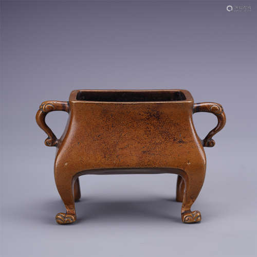 CHINESE BRONZE FOUR FEET SQUARE CENSER