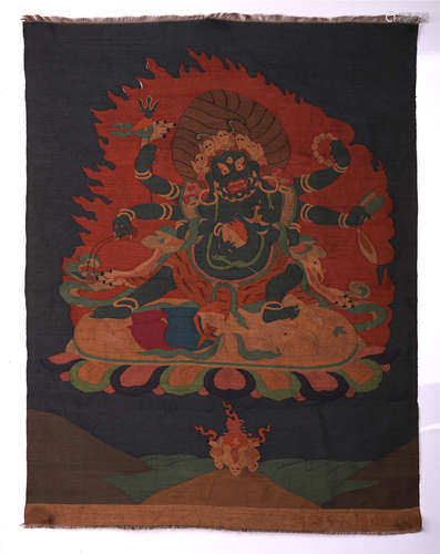 TIBETAN EMBROIDERY KESI THANGKA OF YAMANTAKA