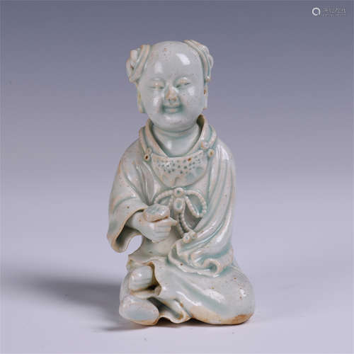 CHINESE PORCELAIN RU WARE SEATED BOY