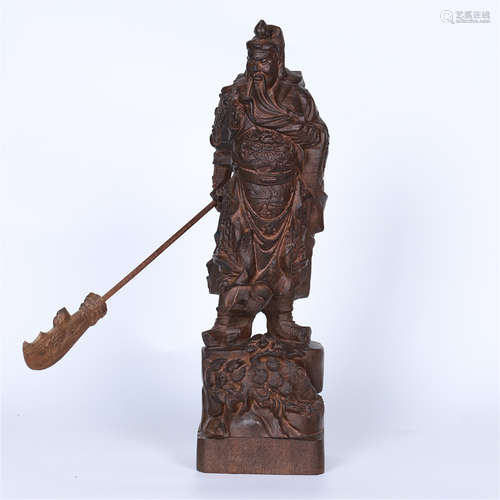 CHINESE AGALWOOD CARVED STANDING WARROIR