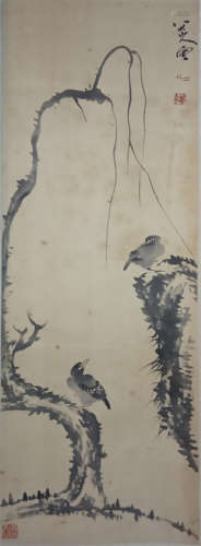 CHINESE SCROLL PAINTING OF BIRD ON TREE