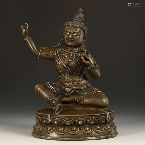 TIBETAN BRONZE SEATED GOD OF WEALTH