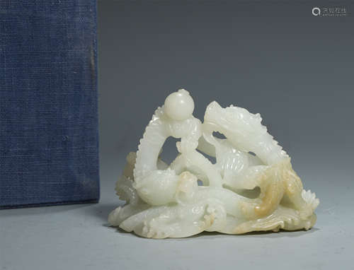 CHINESE WHITE JADE DRAGONS TABLE ITEM