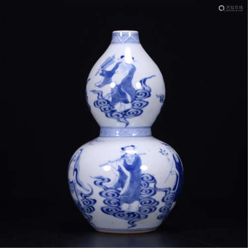 CHINESE PORCELAIN BLUE AND WHITE EIGHT IMMORTALS DOUBLE GOURD VASE