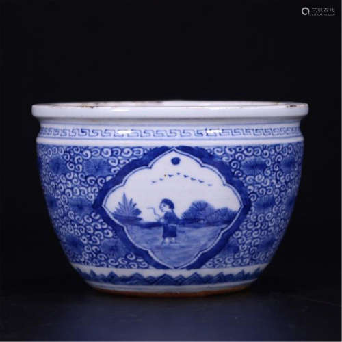 CHINESE PORCELAIN BLUE AND WHITE FIGURES BOWL