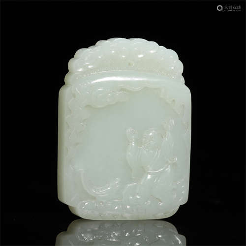 CHINESE CELADON JADE BRID PLAQUE