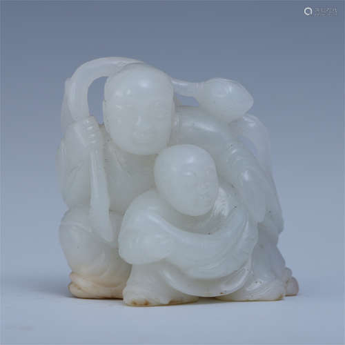 CHINESE WHITE JADE BOY WITH LOTUS TABLE ITEM