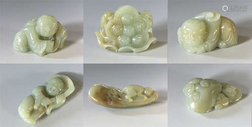 SIX CHINESE CELADON JADE TABLE ITEMS