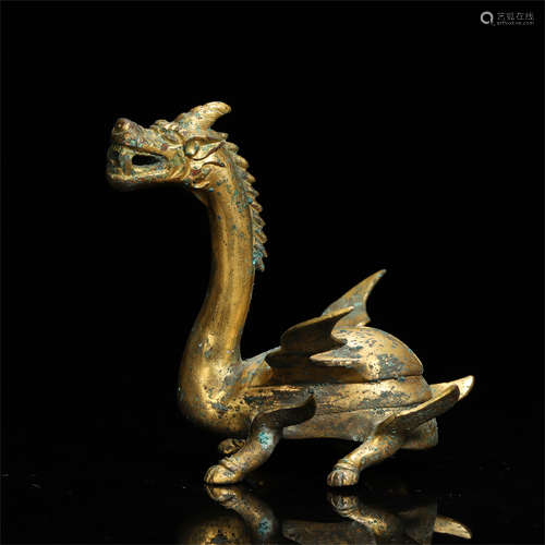 CHINESE GILT BRONZE DRAGON TABLE ITEM