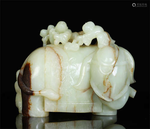 CHINESE JADE BOY AND ELEPHANT TABLE ITEM