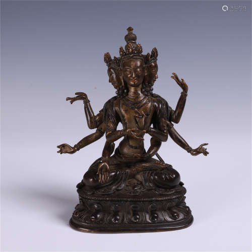 CHINESE BRONZE SEATED SIX ARM GUANYIN