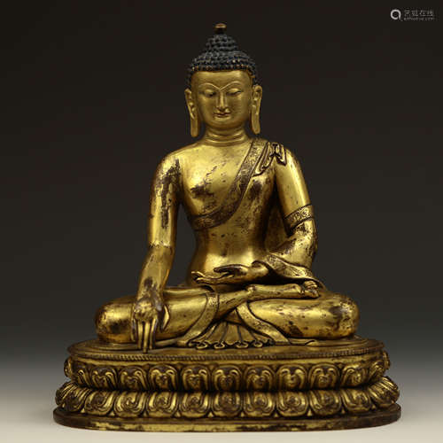 CHINESE GILT BRONZE SEATED SAYKAMUNI