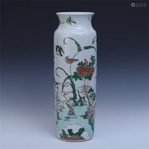 CHINESE PORCELAIN WUCAI BIRD AND FLOWER VASE