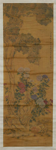 CHINESE SCROLL PAINTING OF FLOWER AND TREE