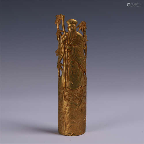 CHINESE GILT BRONZE FIGURE ARM REST