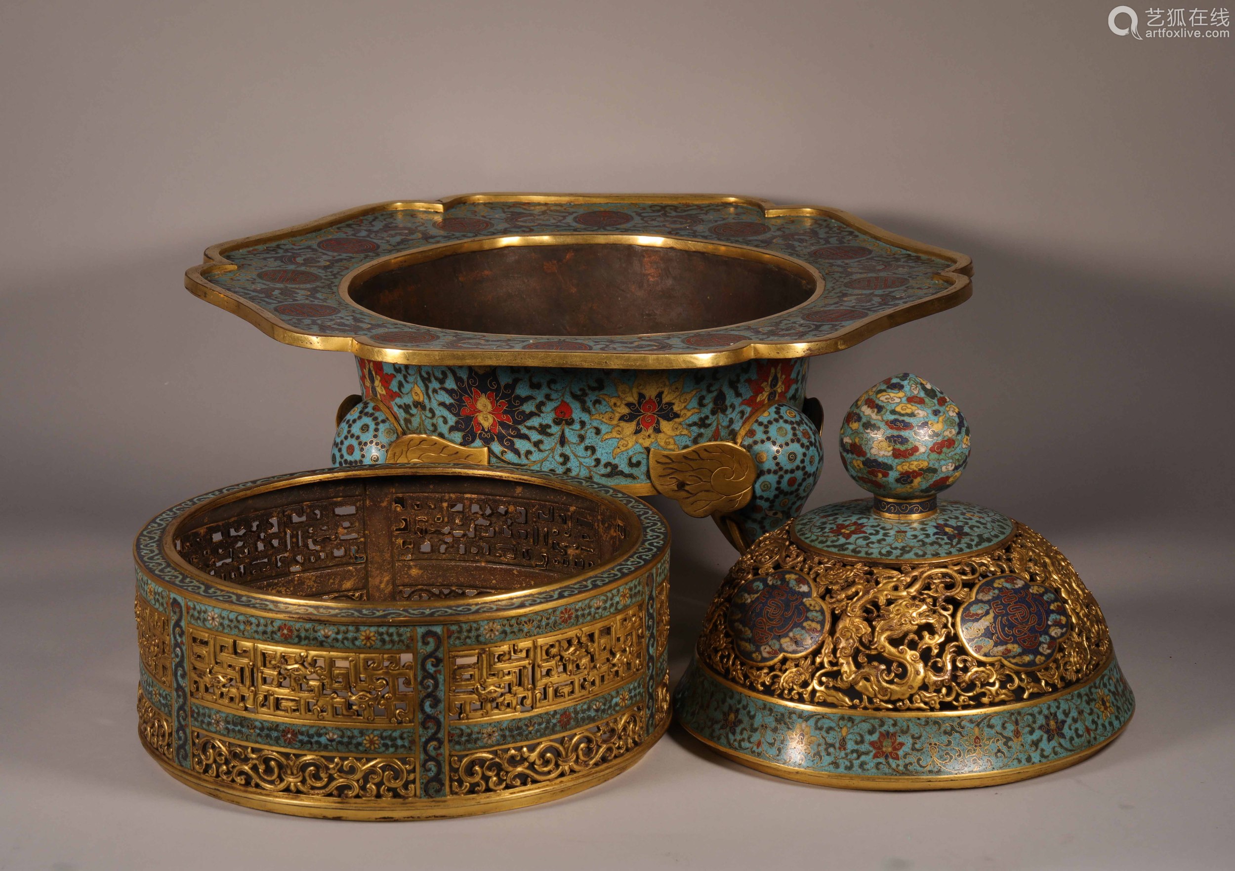 6868lot017768清代景泰蓝熏香炉