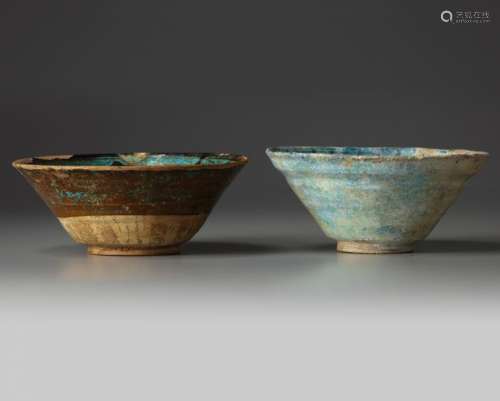 Two Islamic turquoise glazed bowls