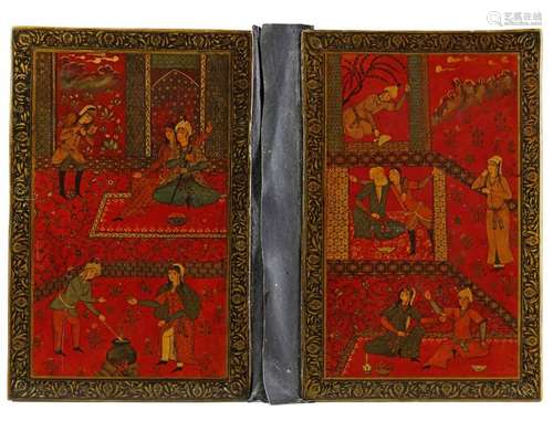 Two Persian Qajar lacquered book covers