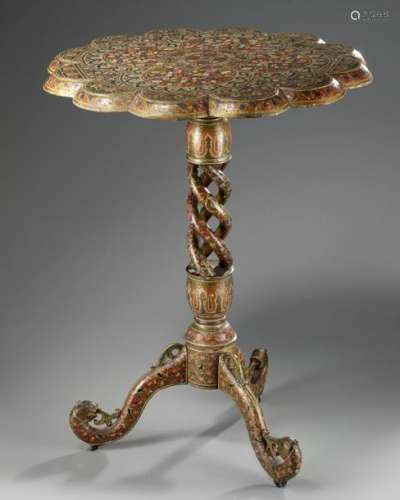 An Islamic lacquered flower shaped table