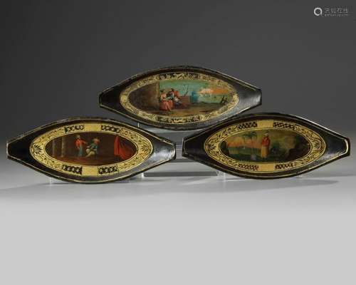 Three Islamic lacquered plates