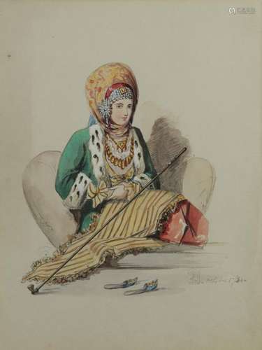 A watercolour representing a seated ottoman jewish…