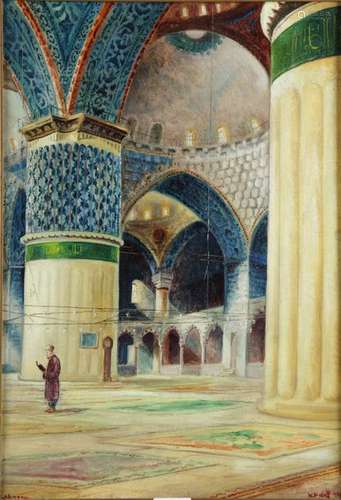 A painting depicting the inside of Saint Sophia Ba…