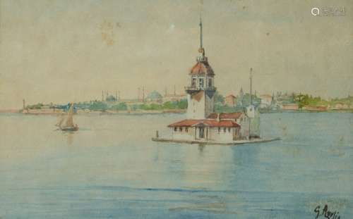 A painting of Kiz Kulesi; Leander or Maiden Tower,…