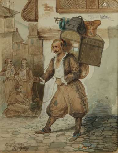 A painting depicting a street vendor in Constantin…