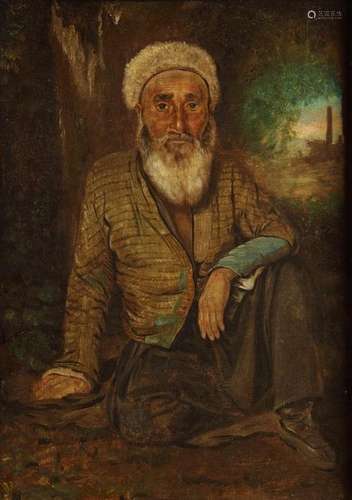 A painting depicting an old man with white beard s…