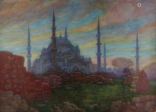 A painting depicting night over Istanbul