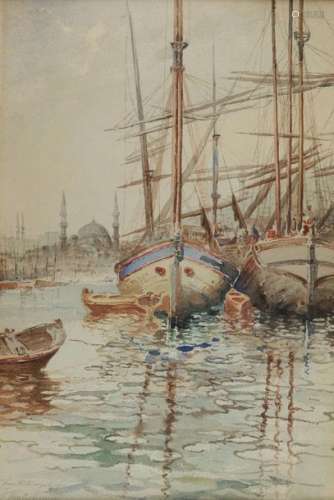 A painting depicting boats near Istanbul