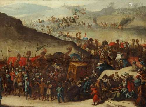 A painting depicting a long Turkish caravan train …