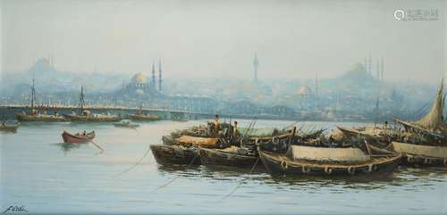 Moored boats by the Galata Bridge, Istanbul