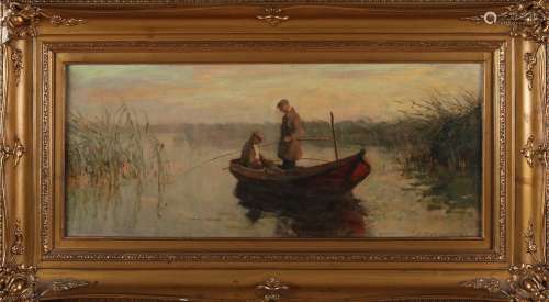 J.A. Hesterman, Twee vissers in boot bij rietkraag