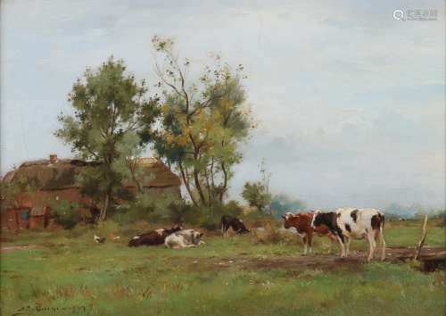 A.J. Groenewegen, Landschap met koeien en kippen